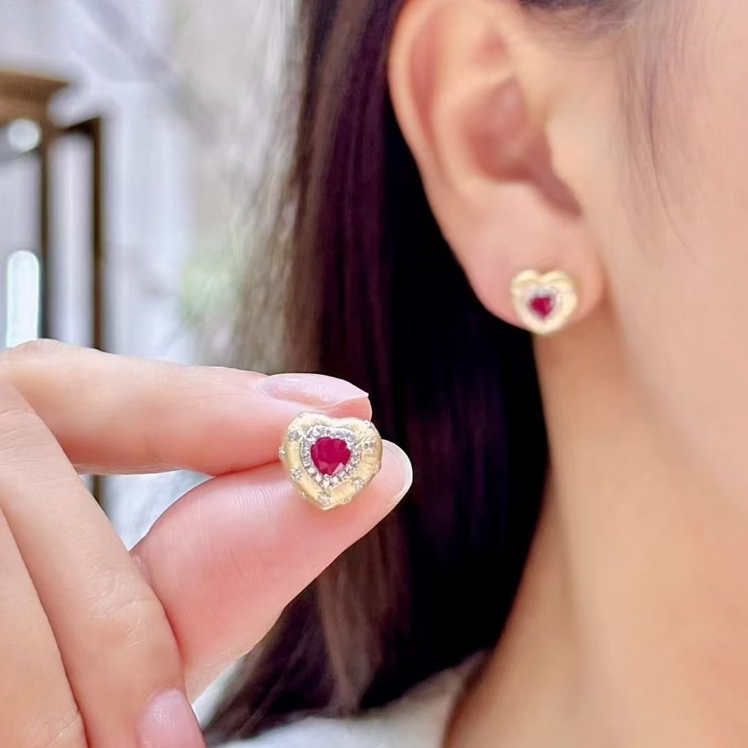 14k Gold 1.01 Ctw Natural Ruby & Diamond Earrings - 4