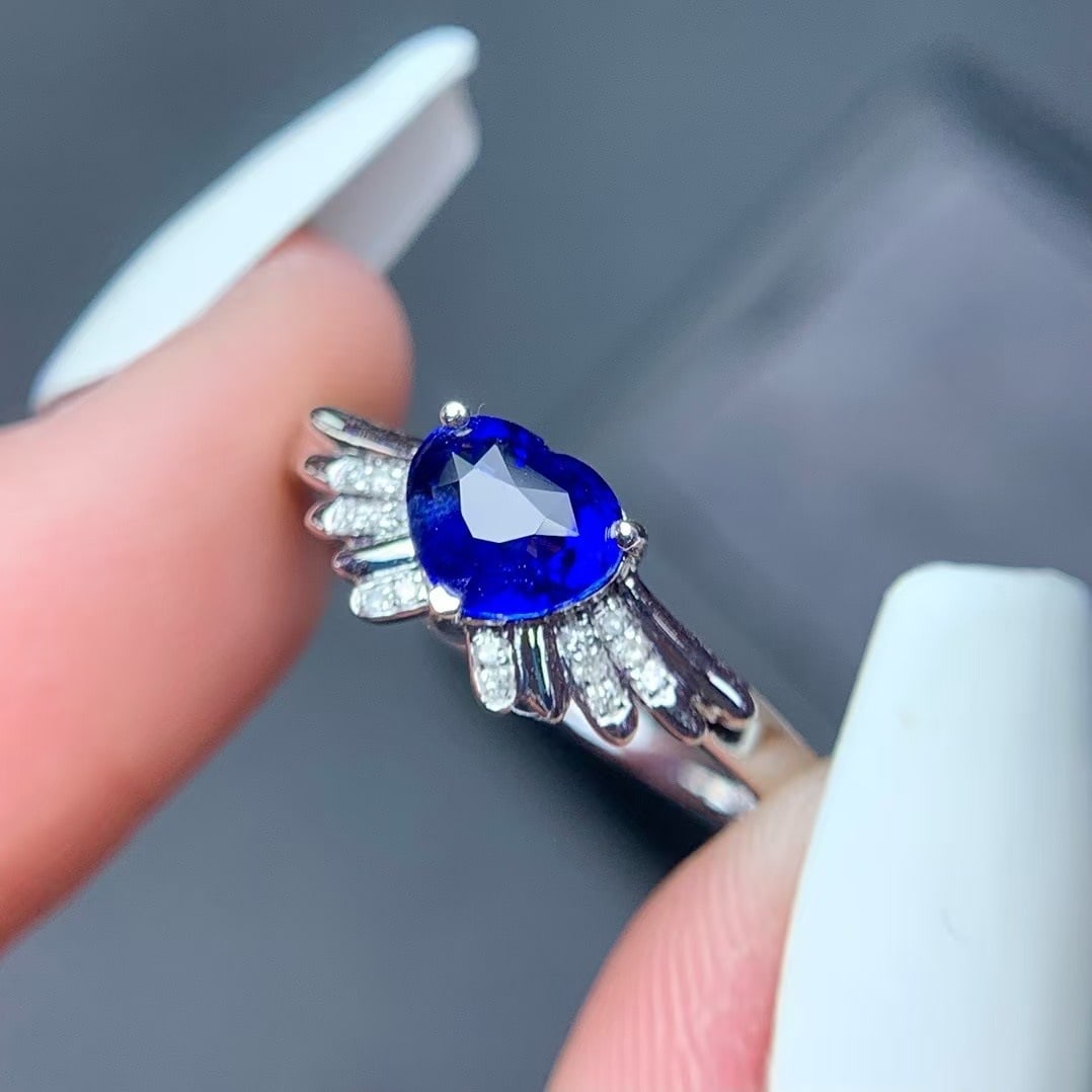 14k Gold 0.9 Ct Natural Sapphire & Diamond Ring - 2