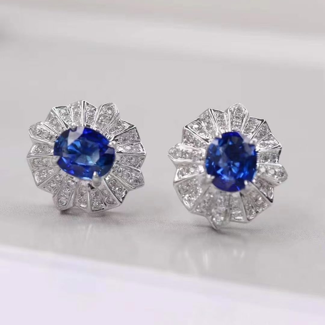 14k Gold 1.98 Ctw Natural Sapphire & Diamond Earrings - 2