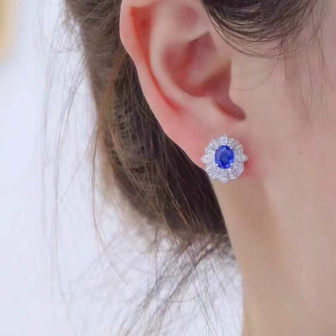 14k Gold 1.98 Ctw Natural Sapphire & Diamond Earrings - 3