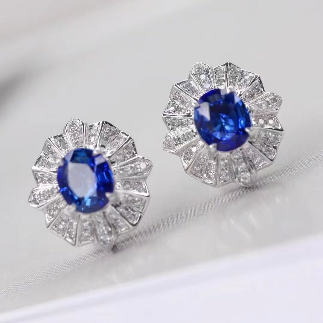 14k Gold 1.98 Ctw Natural Sapphire & Diamond Earrings - 4