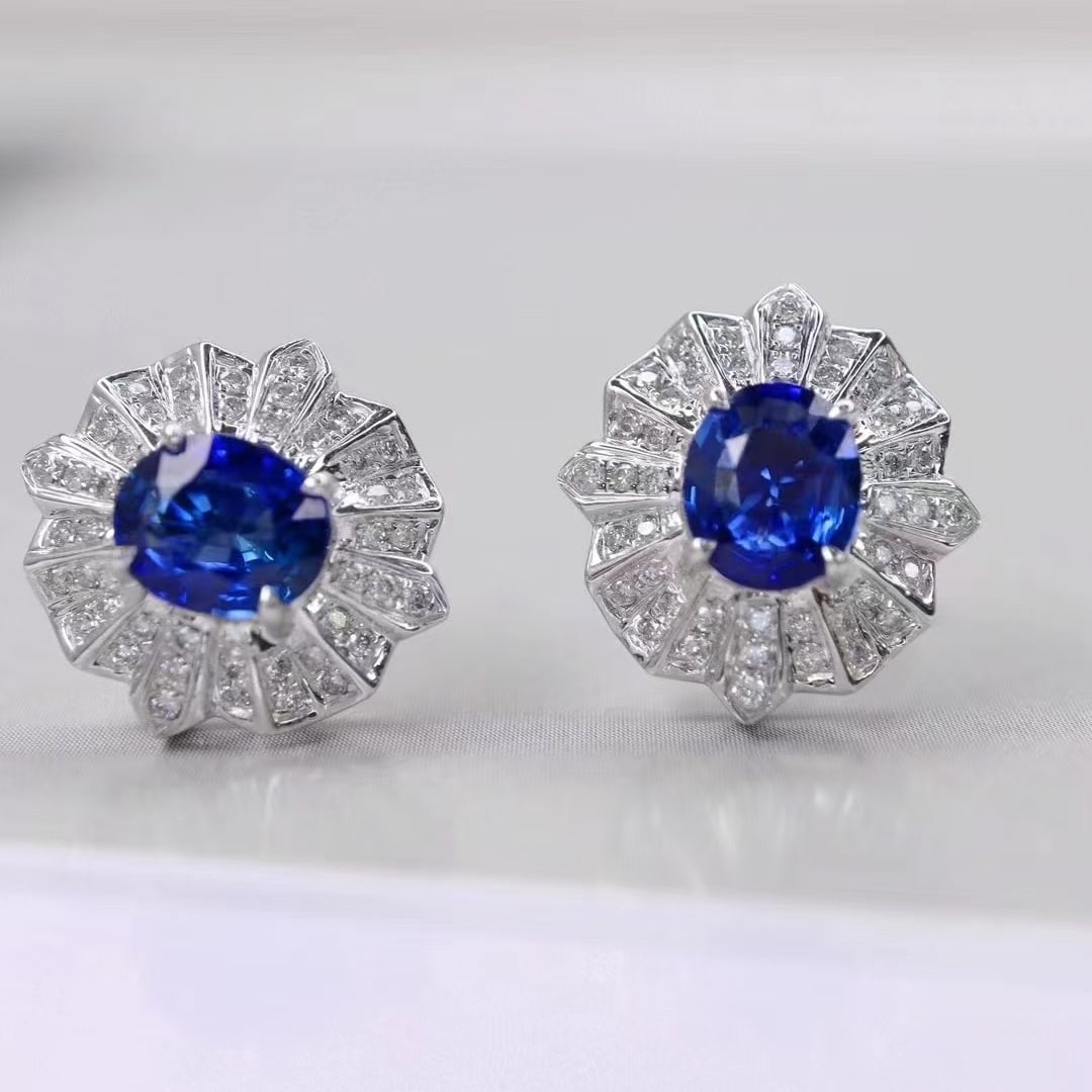 14k Gold 1.98 Ctw Natural Sapphire & Diamond Earrings - 5