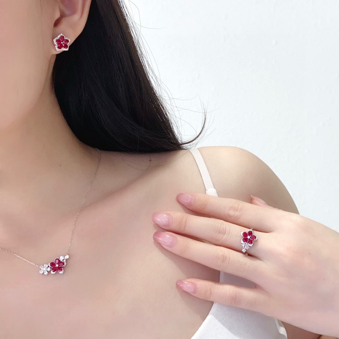14k Gold 4.76 Ctw Natural Ruby & Diamond Jewelry Set - 2