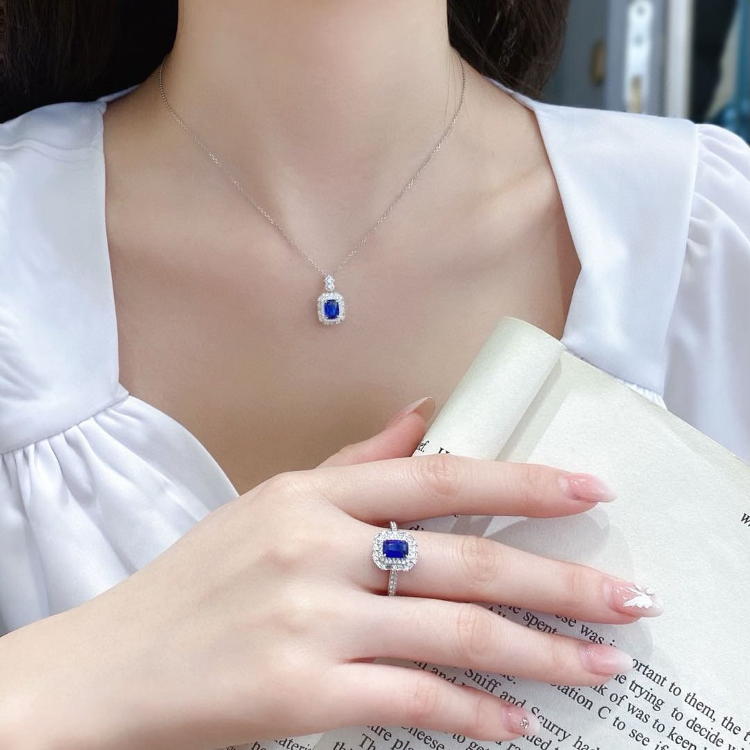 14k Gold 2.79 Ctw Natural Sapphire & Diamond Jewelry Set - 3