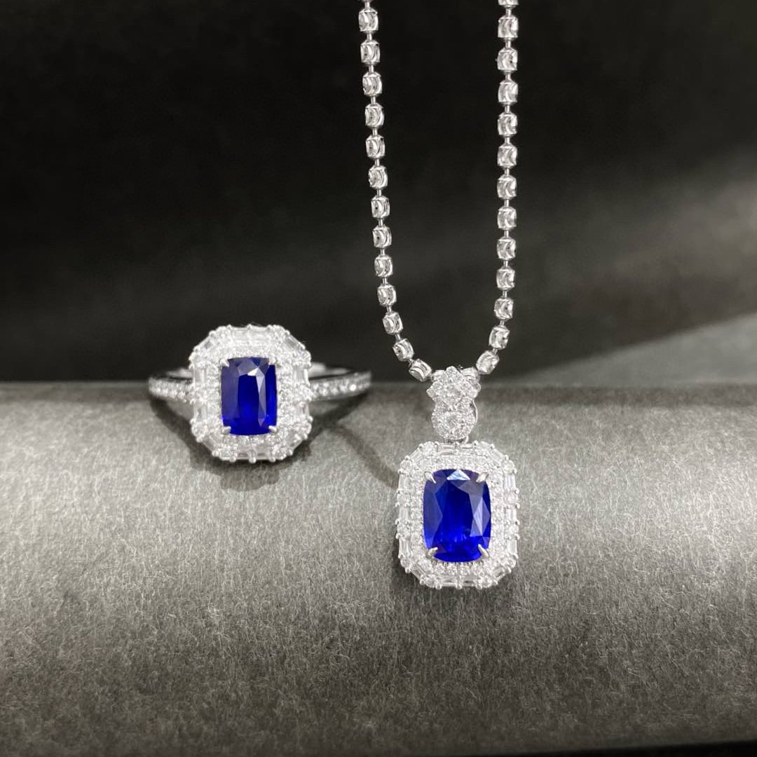 14k Gold 2.79 Ctw Natural Sapphire & Diamond Jewelry Set - 4