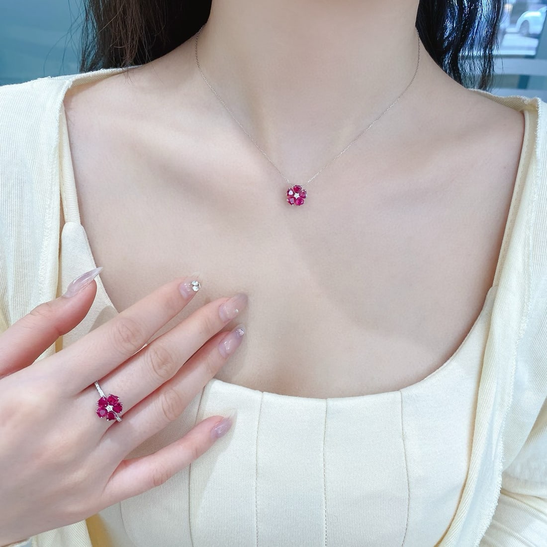 14k Gold 4.12 Ctw Natural Ruby & Diamond Jewelry Set - 3