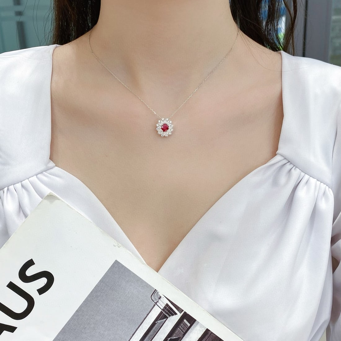 14k Gold 0.94 Ctw Natural Ruby & Diamond Necklace - 2