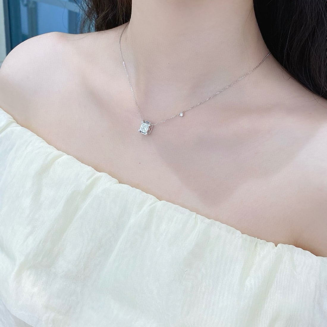 Gia Certified 14k Gold 0.46 Ctw Natural F Vs2 Princess Diamond Necklace - 3