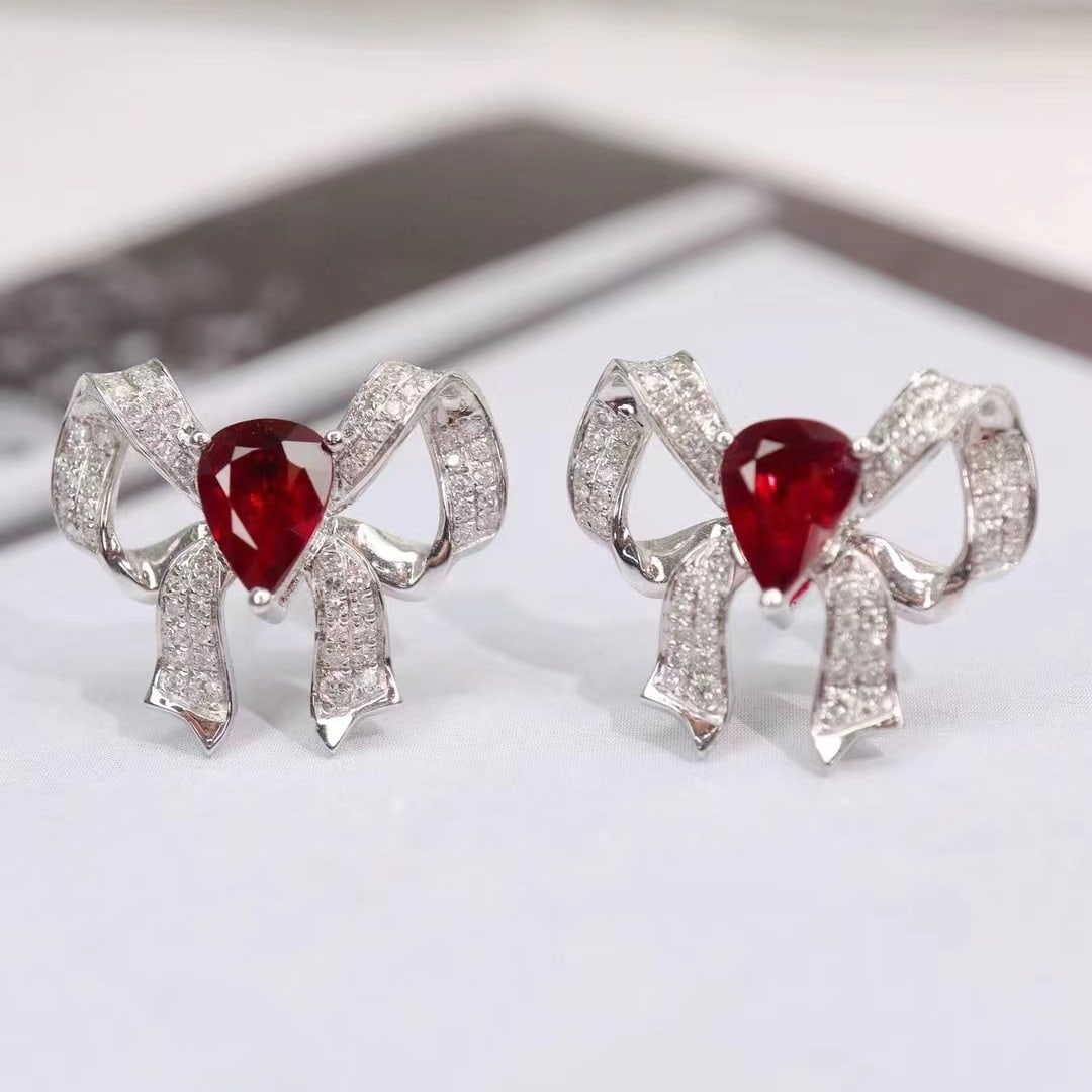 14k Gold 1.91 Ctw Natural Ruby & Diamond Earrings - 2