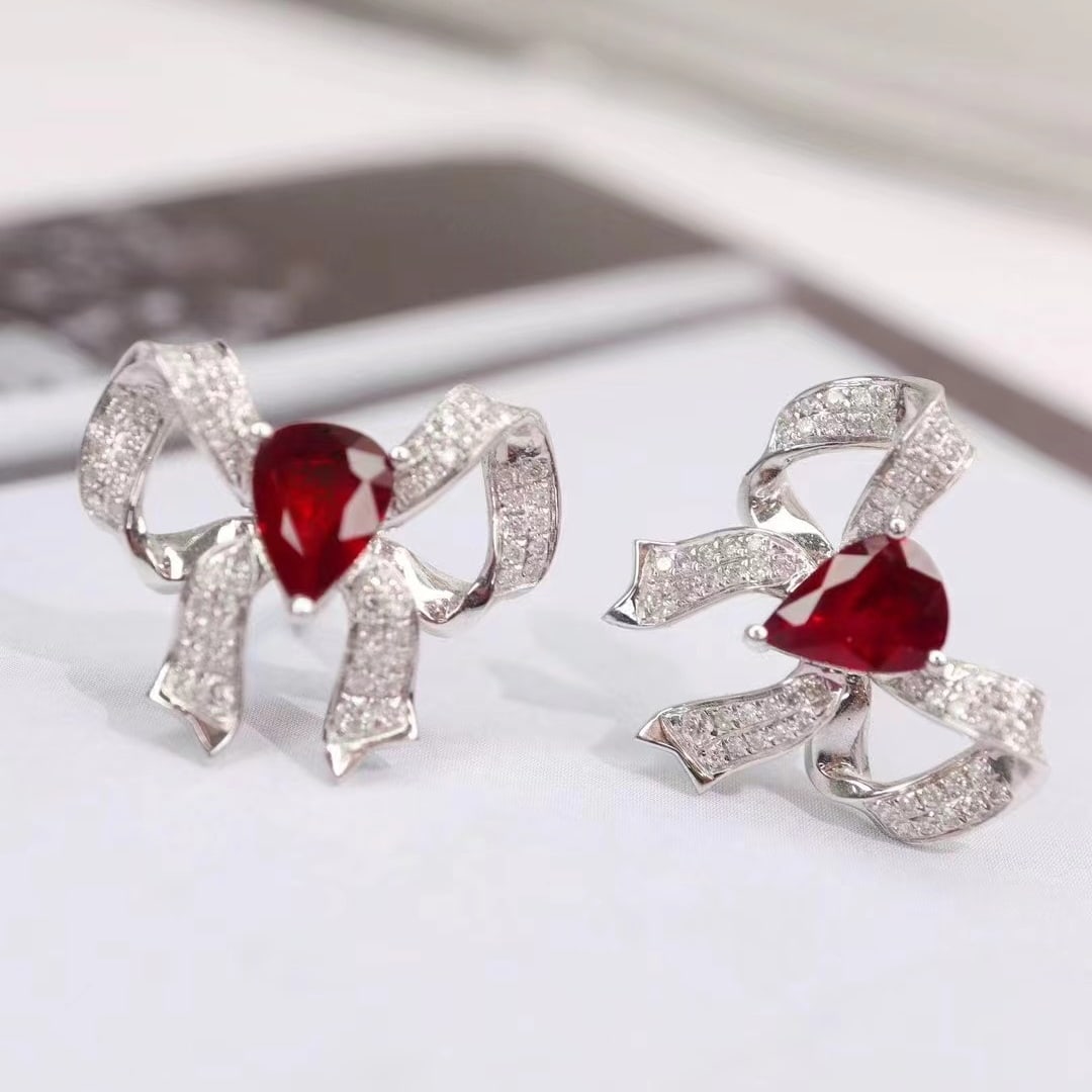 14k Gold 1.91 Ctw Natural Ruby & Diamond Earrings - 3