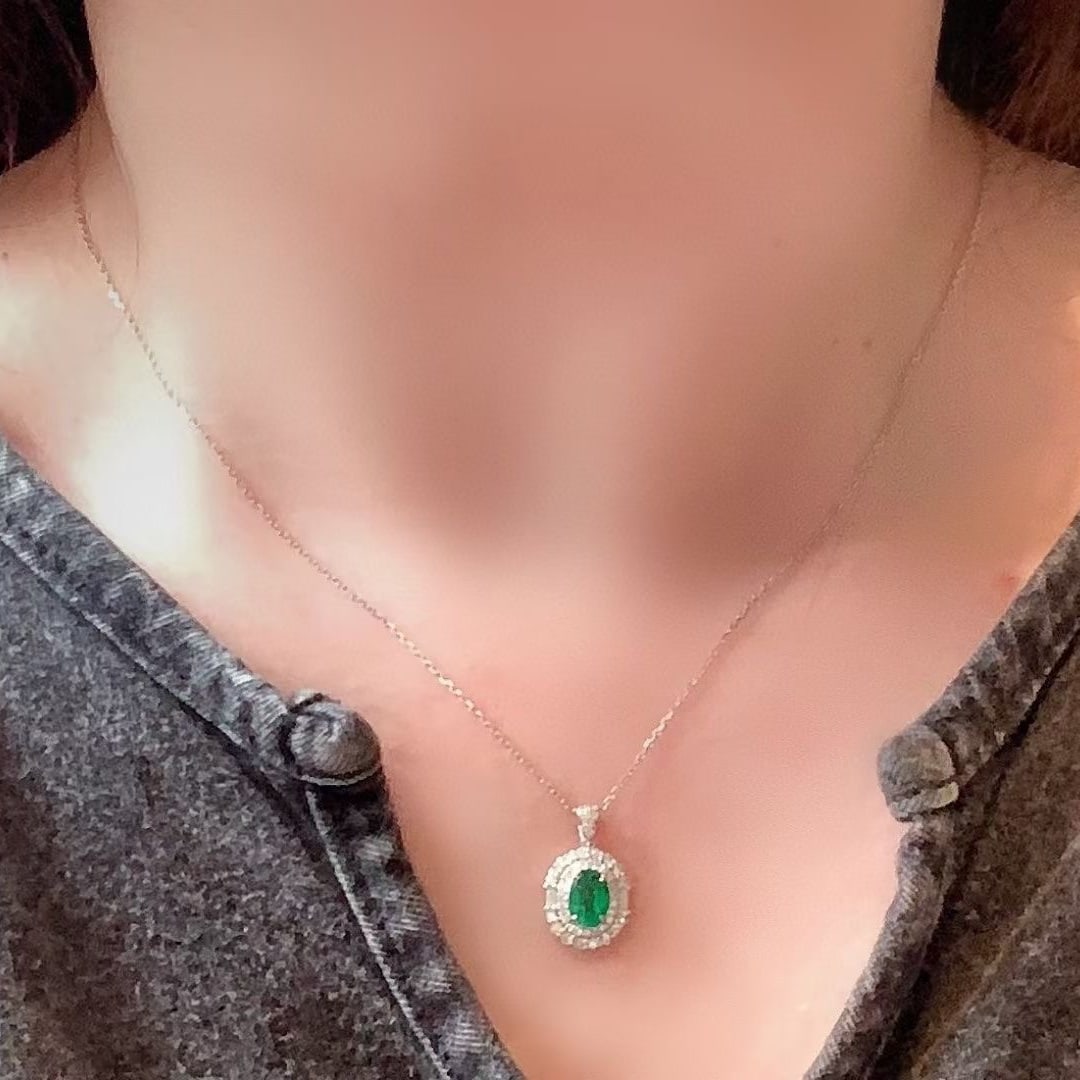 14k Gold 1.16 Ctw Vivid Green Natural Emerald & Diamond Pendant( Without Chain ) - 3