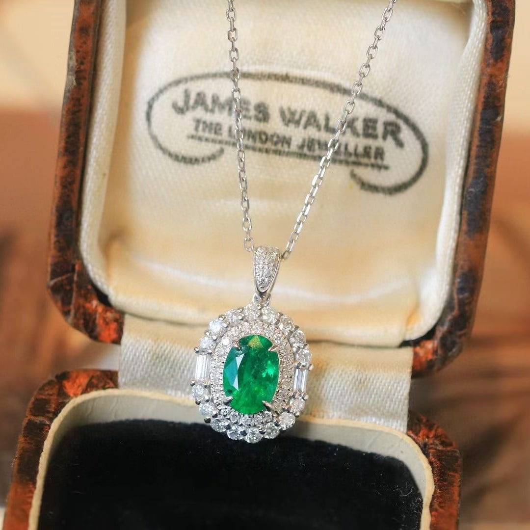 14k Gold 1.16 Ctw Vivid Green Natural Emerald & Diamond Pendant( Without Chain ) - 6