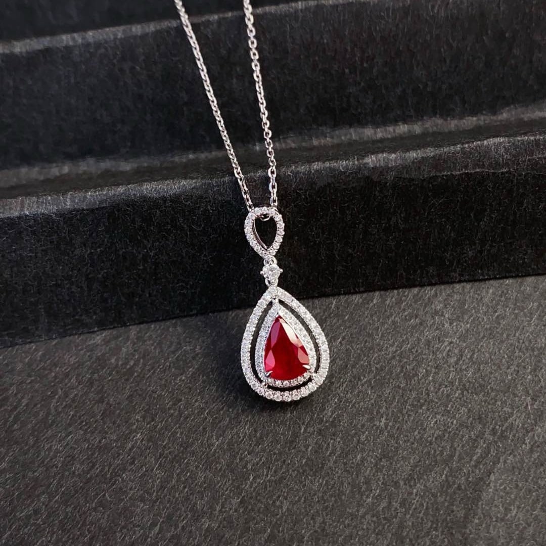 14k Gold 1.25 Ctw Natural Ruby & Diamond Pendant( Without Chain ) - 2