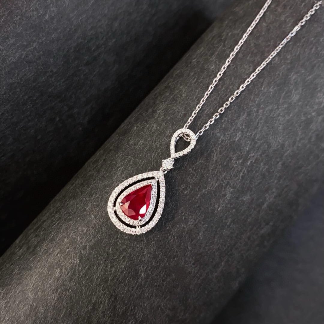14k Gold 1.25 Ctw Natural Ruby & Diamond Pendant( Without Chain ) - 3
