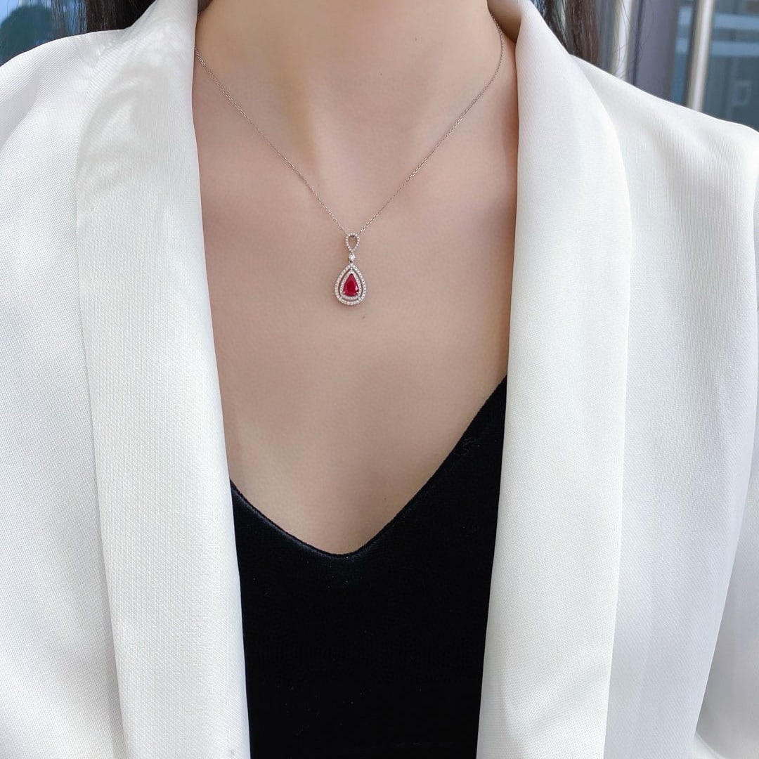 14k Gold 1.25 Ctw Natural Ruby & Diamond Pendant( Without Chain ) - 4