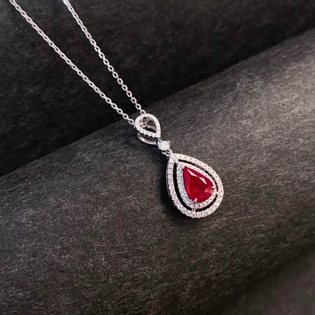 14k Gold 1.25 Ctw Natural Ruby & Diamond Pendant( Without Chain ) - 5