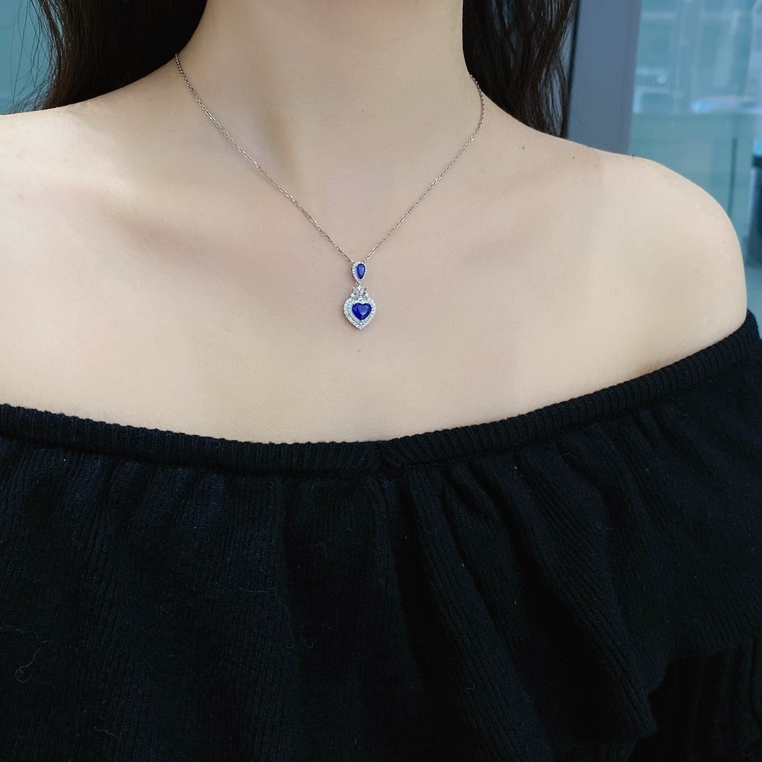 14k Gold 1.37 Ctw Vivid Blue Natural Sapphire & Diamond Pendant( Without Chain ) - 2