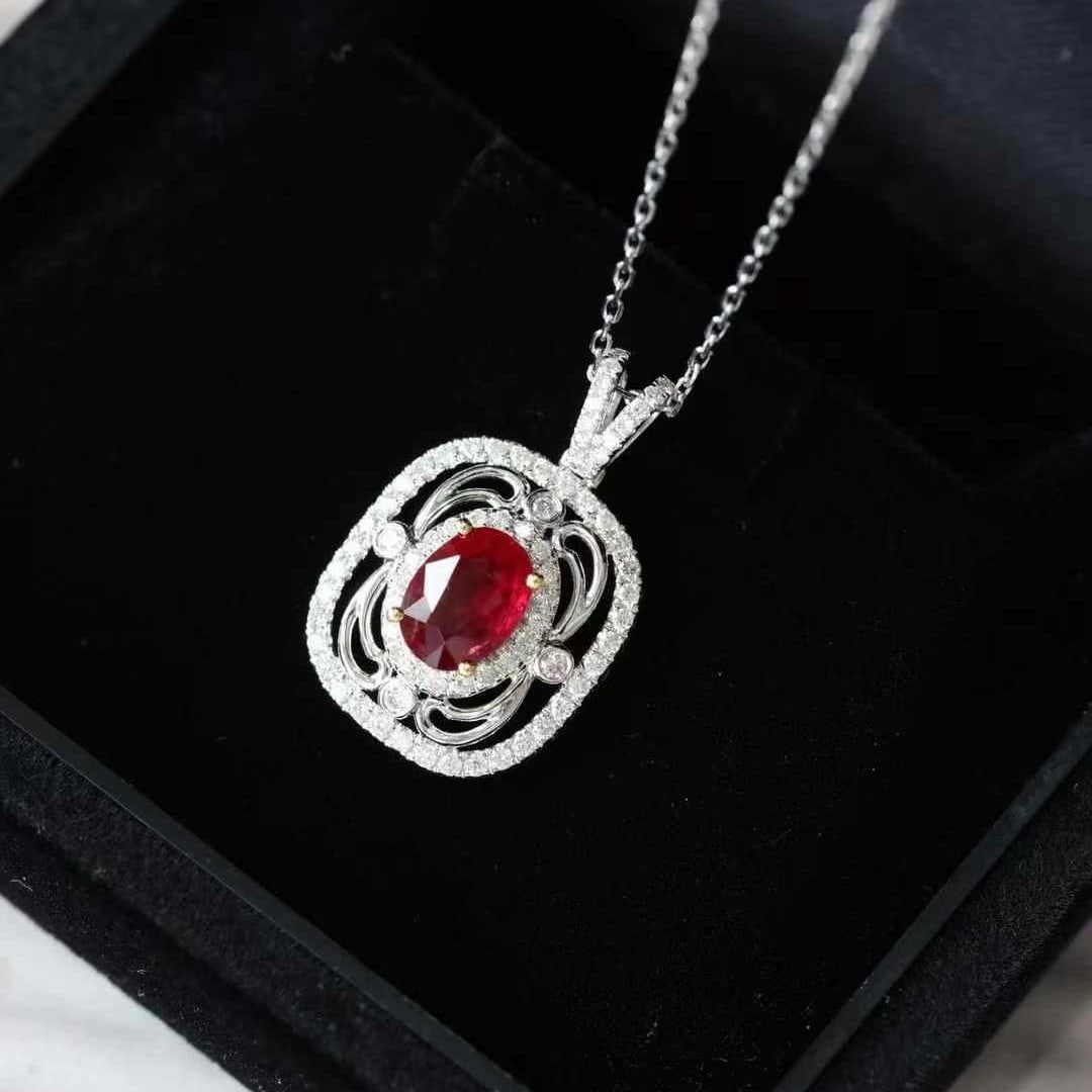 14k Gold 1.29 Ctw Vivid Red Natural Ruby & Diamond Pendant( Without Chain ) - 2