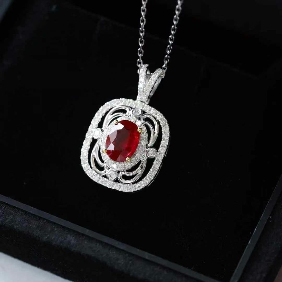 14k Gold 1.29 Ctw Vivid Red Natural Ruby & Diamond Pendant( Without Chain ) - 3