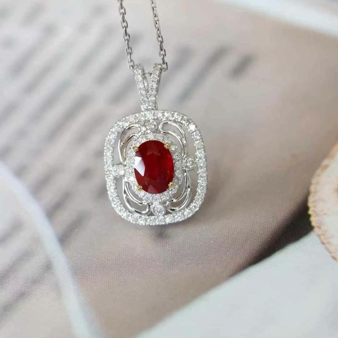 14k Gold 1.29 Ctw Vivid Red Natural Ruby & Diamond Pendant( Without Chain ) - 4