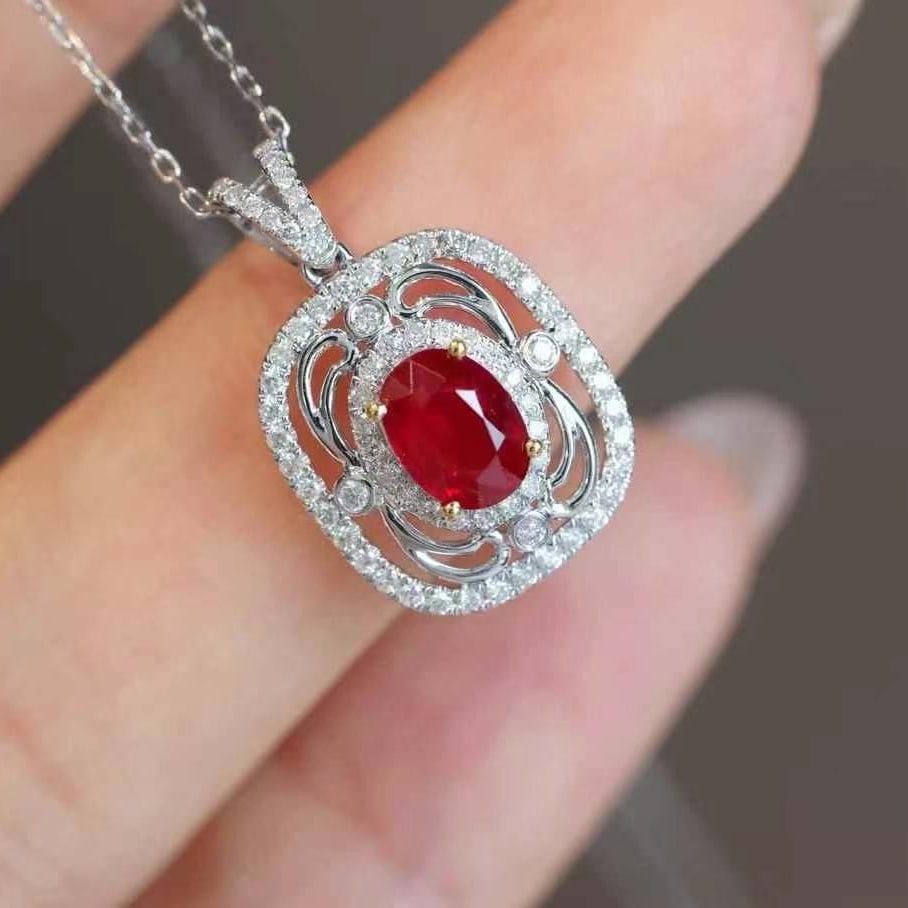 14k Gold 1.29 Ctw Vivid Red Natural Ruby & Diamond Pendant( Without Chain ) - 5