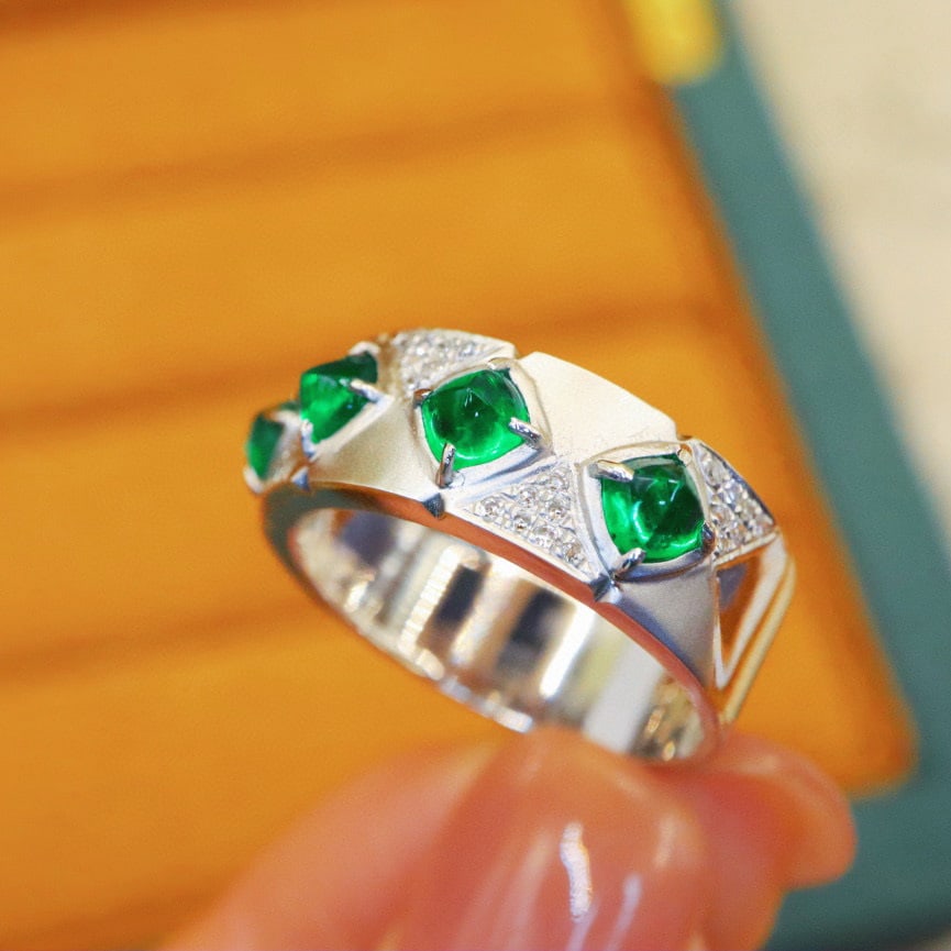 14k Gold 1.18 Ctw Vivid Green Natural Emerald & Diamond Ring - 2