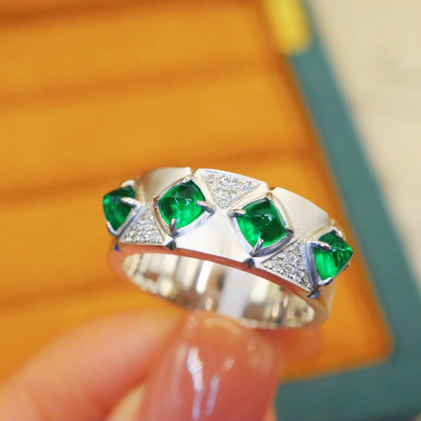 14k Gold 1.18 Ctw Vivid Green Natural Emerald & Diamond Ring - 3