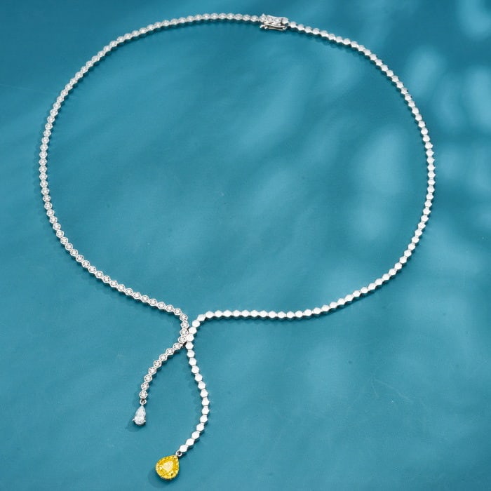 14k Gold 2.26 Ctw Natural Yellow Diamond & Diamond Necklace - 3