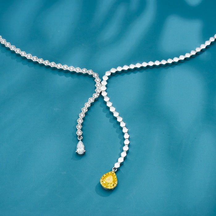 14k Gold 2.26 Ctw Natural Yellow Diamond & Diamond Necklace - 4