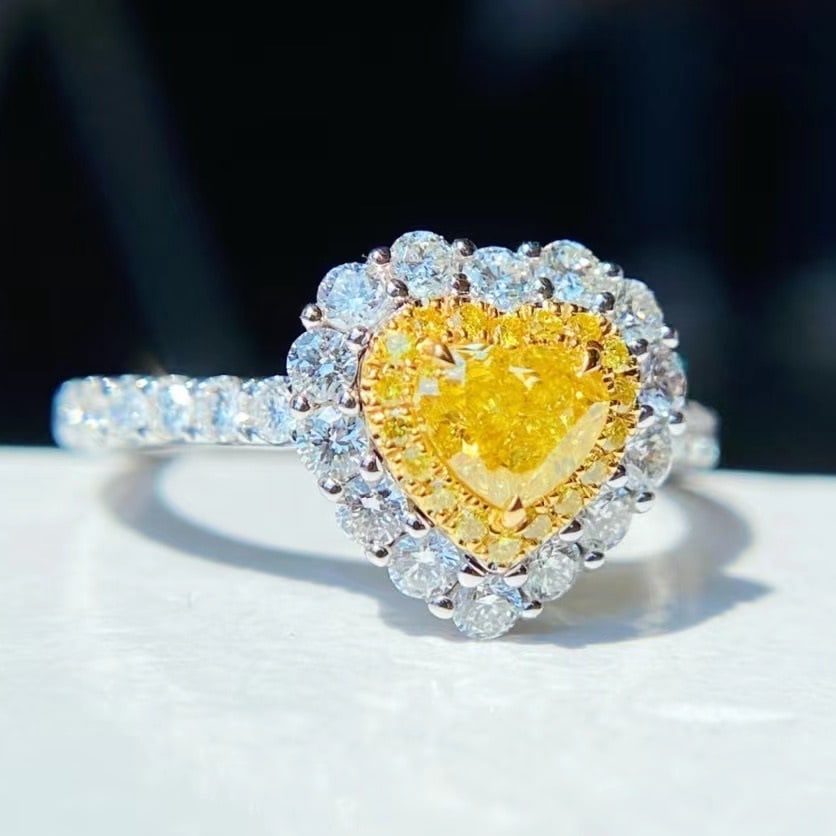 Gia Certified 14k Gold 1.18 Ctw Natural Yellow Diamond & Diamond Ring - 2