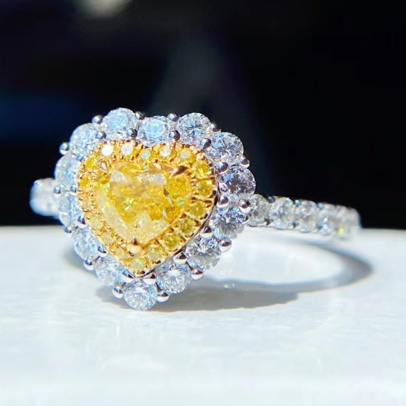 Gia Certified 14k Gold 1.18 Ctw Natural Yellow Diamond & Diamond Ring - 3