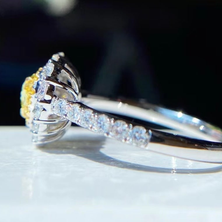 Gia Certified 14k Gold 1.18 Ctw Natural Yellow Diamond & Diamond Ring - 4
