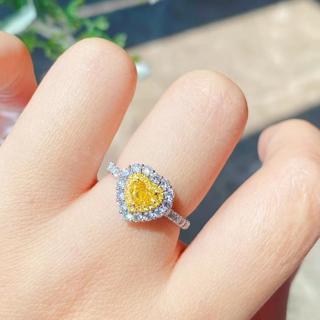 Gia Certified 14k Gold 1.18 Ctw Natural Yellow Diamond & Diamond Ring - 5
