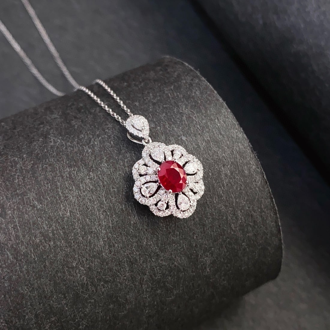 14k Gold 1.5 Ctw Natural Ruby & Diamond Pendant( Without Chain ) - 2