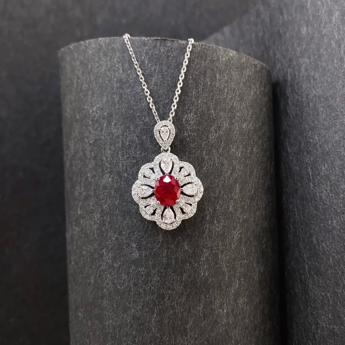 14k Gold 1.5 Ctw Natural Ruby & Diamond Pendant( Without Chain ) - 3