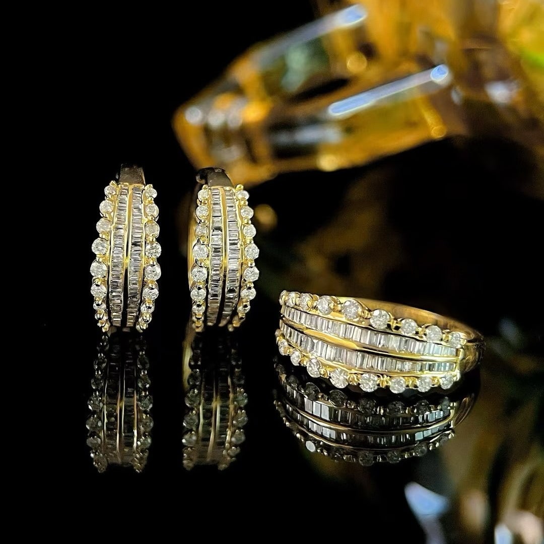 14k Gold 0.94 Ctw Natural H Diamond Jewelry Set: Ref:231000089 // gold content:14k gold // ring size:7. 25us // // ring // main gemstone:diamond // shape:multiply // carat weight:0. 42ct // clarity grade:vs-si // color:h // treatment:natural // // e