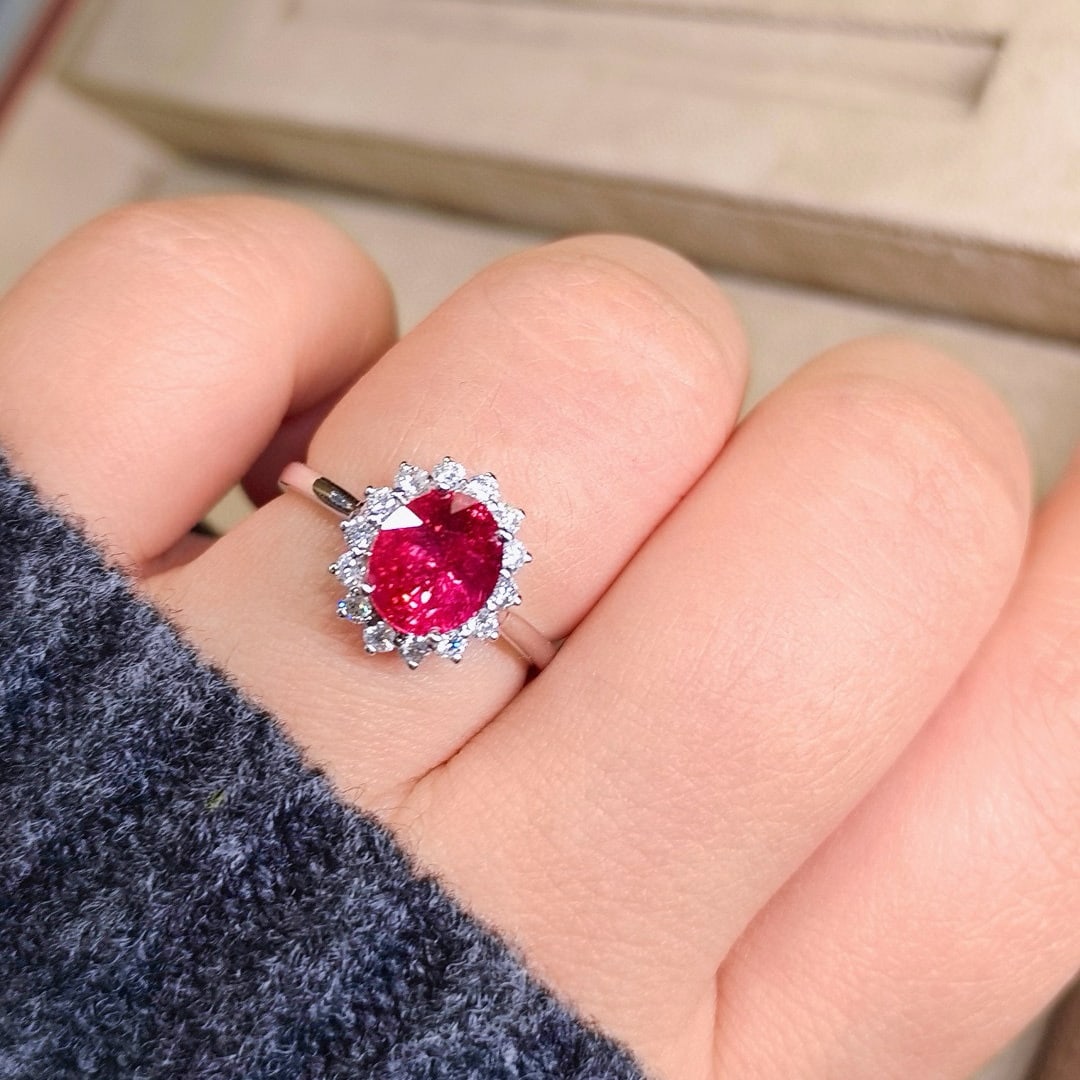14k Gold 1.94 Ctw Natural Padparadscha Sapphire & Diamond Ring - 5