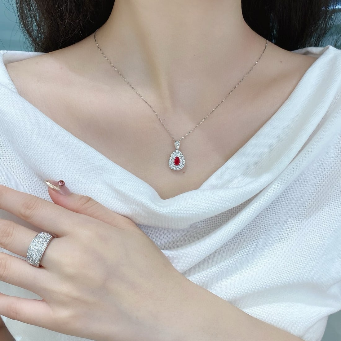 14k Gold 0.81 Ctw Natural Ruby & Diamond Pendant( Without Chain ) - 4