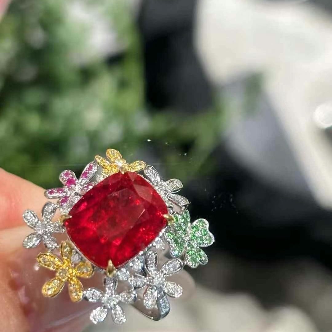 14k Gold 5.85 Ct Natural Tourmaline & Diamond Ring - 4