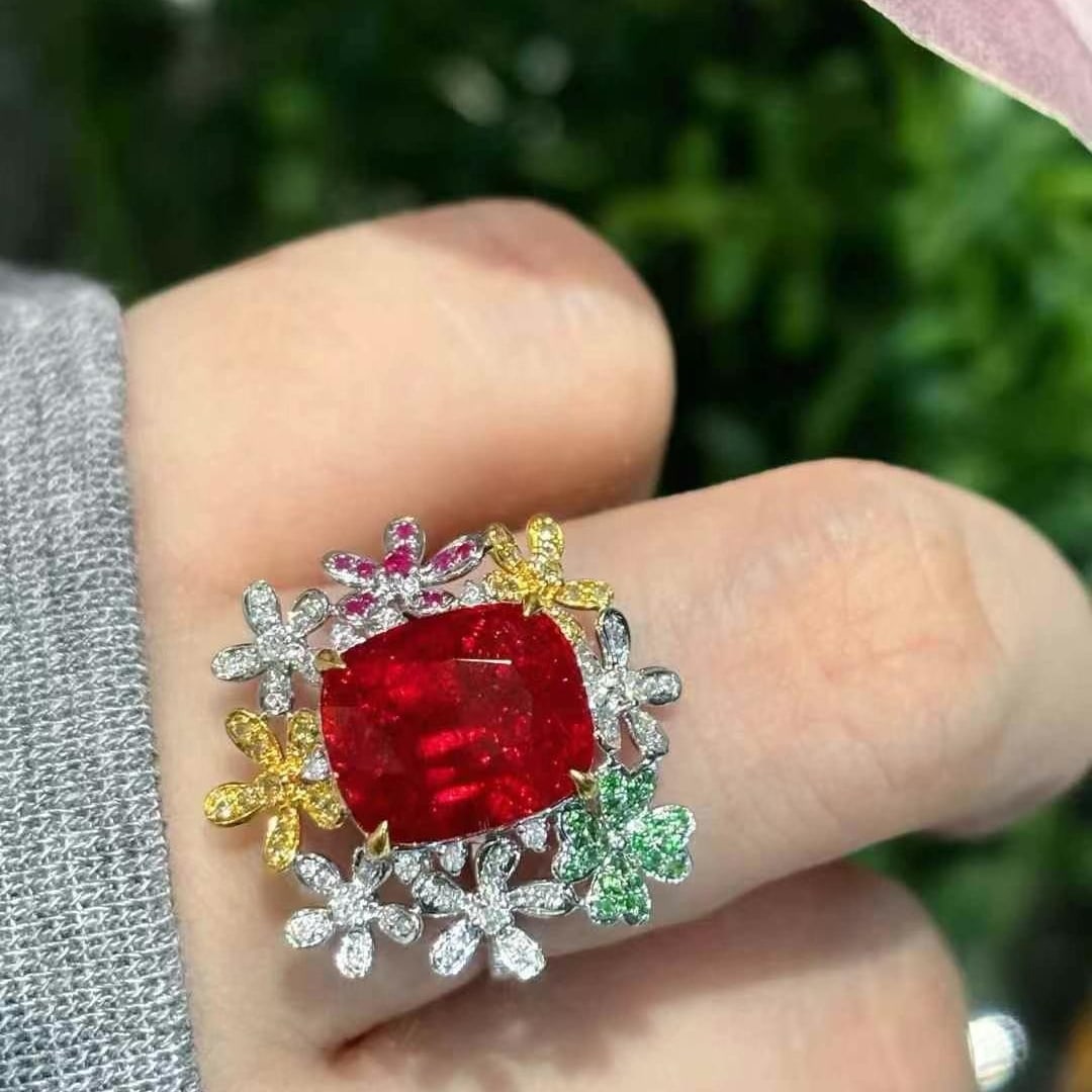 14k Gold 5.85 Ct Natural Tourmaline & Diamond Ring - 6