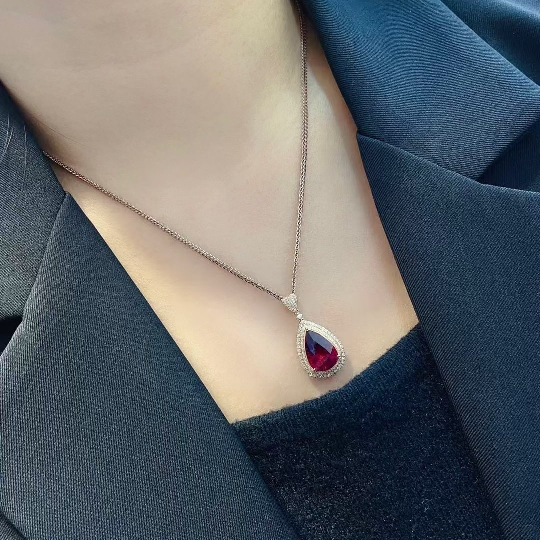 14k Gold 4.85 Ct Natural Tourmaline & Diamond Pendant( Without Chain ) - 3
