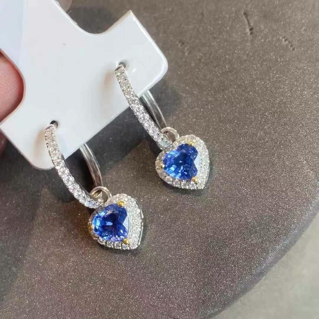 14k Gold 2.00 Ctw Natural Sapphire & Diamond Earrings - 2