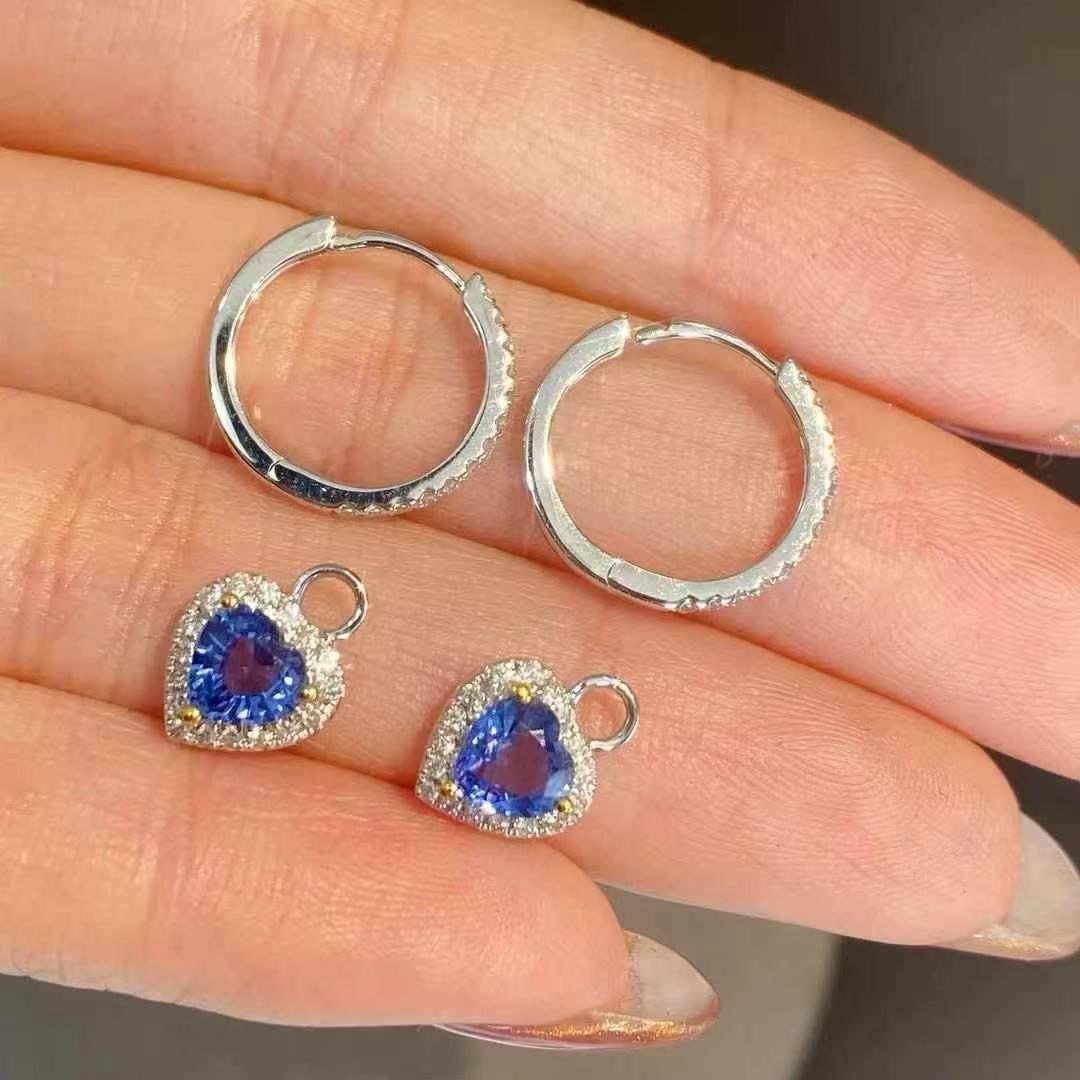 14k Gold 2.00 Ctw Natural Sapphire & Diamond Earrings - 3