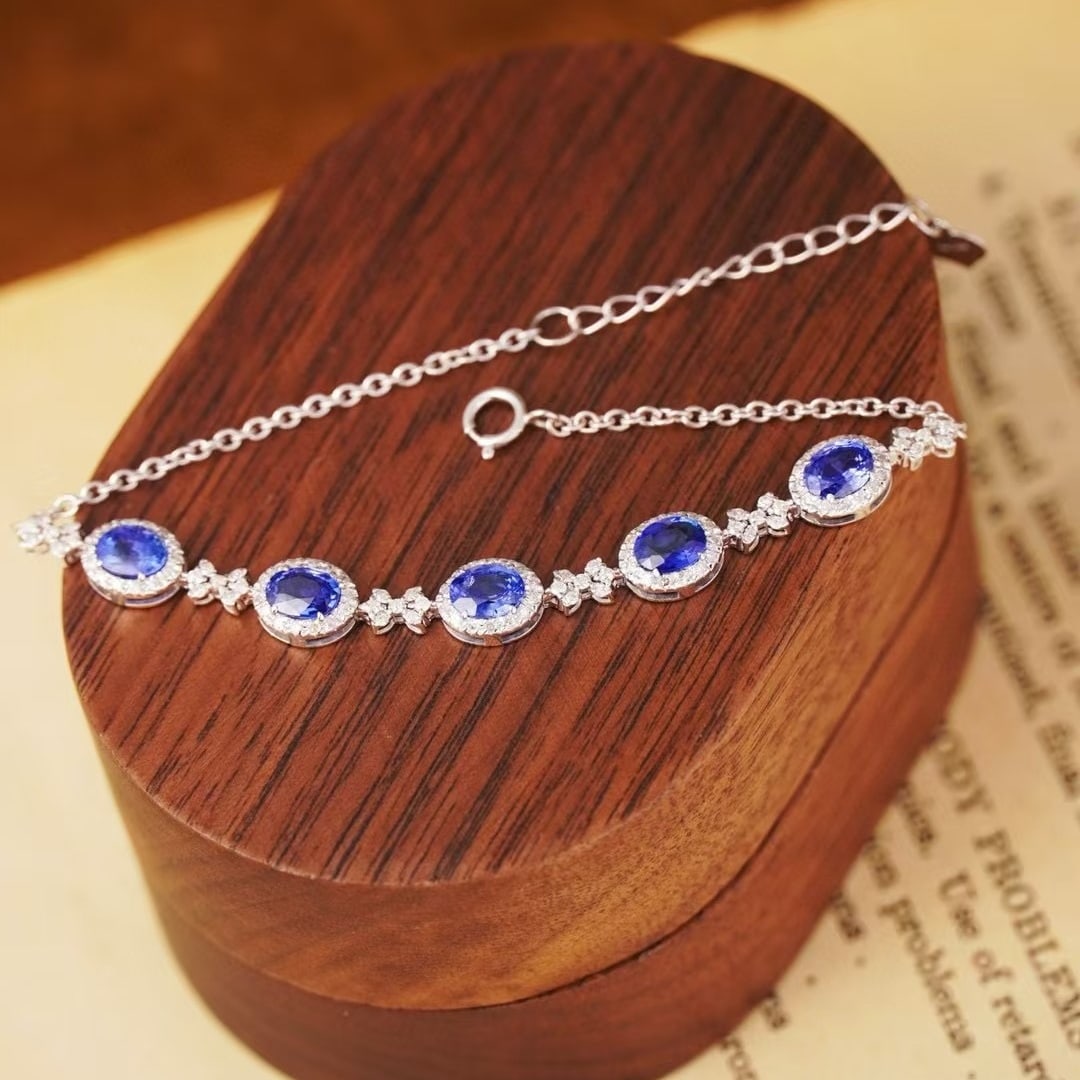 14k Gold 2.85 Ct Natural Sapphire & Diamond Bracelet - 3