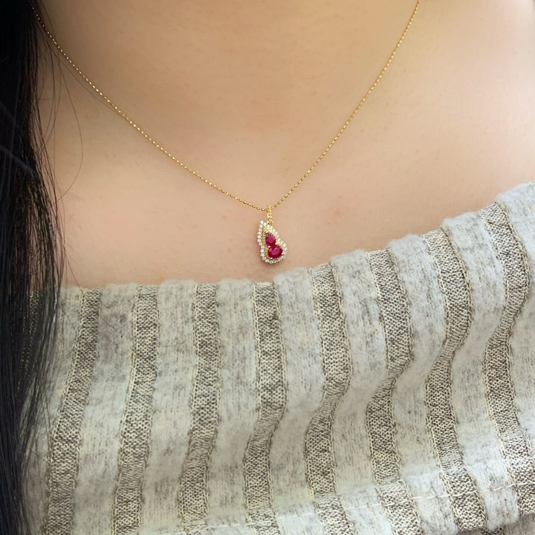 14k Gold 0.59 Ctw Natural Ruby & Diamond Pendant( Without Chain ) - 2