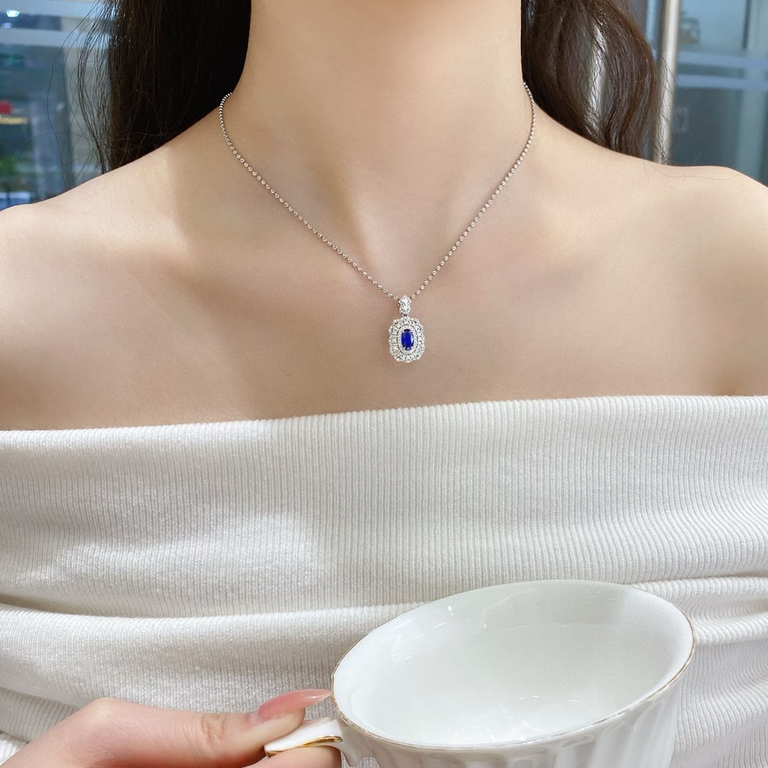 14k Gold 1.6 Ctw Natural Sapphire & Diamond Pendant( Without Chain ) - 3