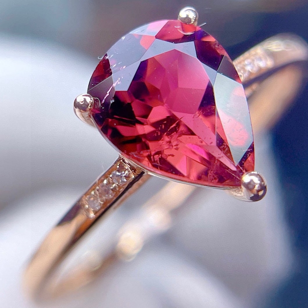 14k Gold 1.5 Ct Natural Tourmaline & Diamond Ring - 4