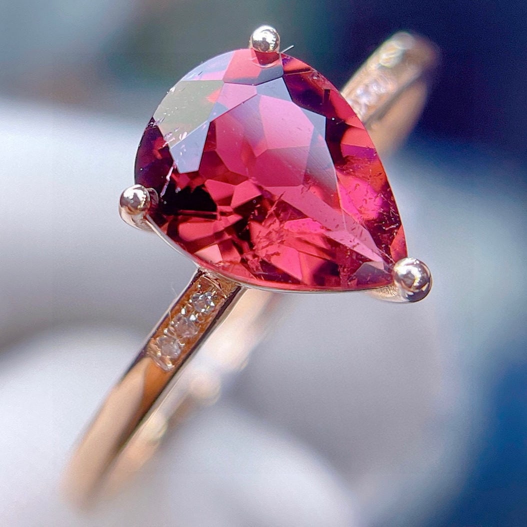 14k Gold 1.5 Ct Natural Tourmaline & Diamond Ring - 5