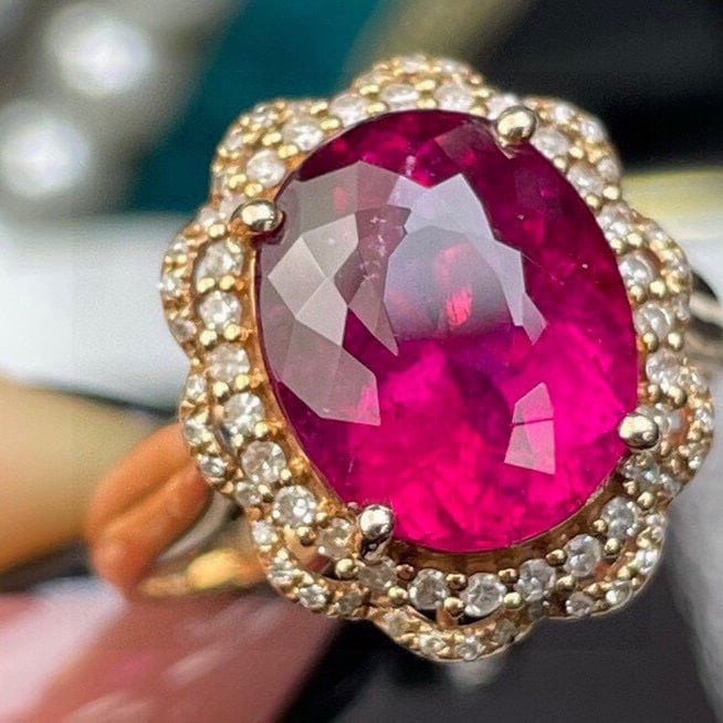 14k Gold 5.78 Ct Natural Tourmaline & Diamond Ring - 4