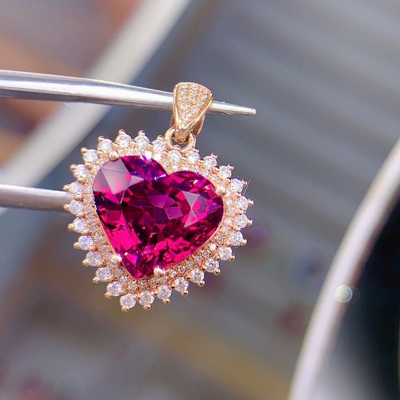 14k Gold 5.3 Ct Natural Tourmaline & Diamond Pendant( Without Chain ) - 2
